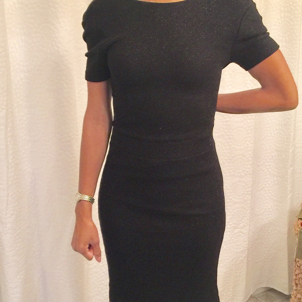 Zara knit black shimmer dress with deep v back